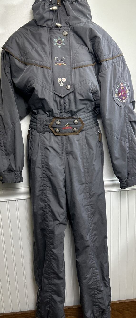 Obermeyer Ski Suit Womens 10 Vintage Insulated One Piece Embroidered Gray 90’s